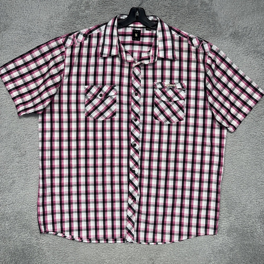 Karl Kani Gold Shirt Men's 3XL XXXL Pink Plaid Short Sleeve Button Down Pockets